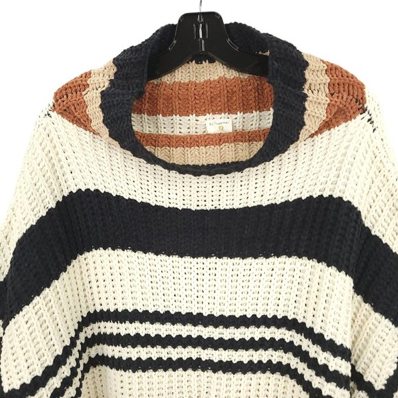 By Together Chunky Knit Cowl Neck Striped Sweater Womens Size S/M Oversized - Picture 8 of 13